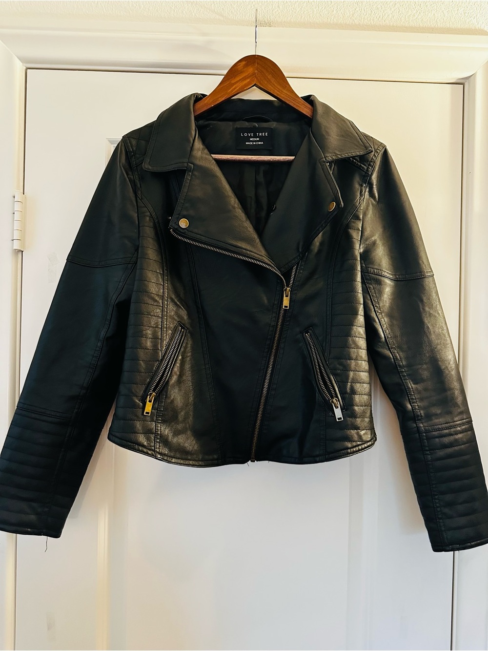 Love Tree Black Faux Leather Quilted Moto Biker Jacket Fall Medium